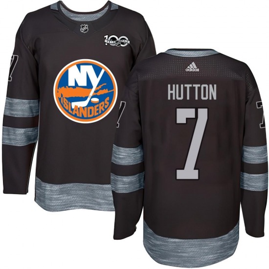 Adult Authentic New York Islanders Grant Hutton Black 1917-2017 100th Anniversary Official Jersey