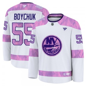 Adult Premium New York Islanders Johnny Boychuk White 2024 Hockey Fights Cancer Practice Official Fanatics Jersey