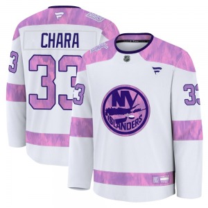 Adult Premium New York Islanders Zdeno Chara White 2024 Hockey Fights Cancer Practice Official Fanatics Jersey