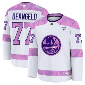 Adult Premium New York Islanders Tony DeAngelo White 2024 Hockey Fights Cancer Practice Official Fanatics Jersey