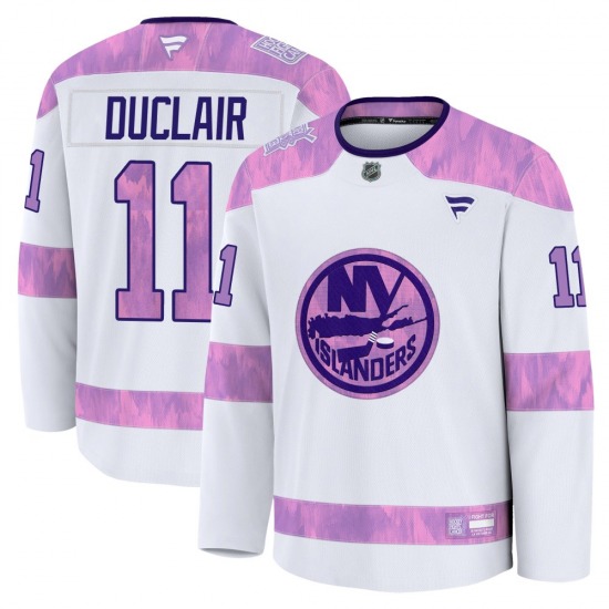 Adult Premium New York Islanders Anthony Duclair White 2024 Hockey Fights Cancer Practice Official Fanatics Jersey