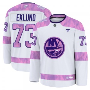 Adult Premium New York Islanders Victor Eklund White 2024 Hockey Fights Cancer Practice Official Fanatics Jersey