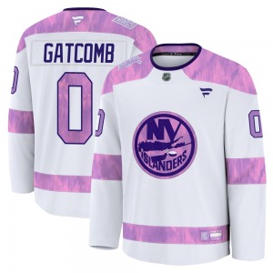 Adult Premium New York Islanders Marc Gatcomb White 2024 Hockey Fights Cancer Practice Official Fanatics Jersey
