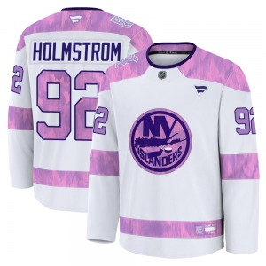 Adult Premium New York Islanders Simon Holmstrom White 2024 Hockey Fights Cancer Practice Official Fanatics Jersey