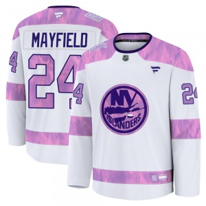 Adult Premium New York Islanders Scott Mayfield White 2024 Hockey Fights Cancer Practice Official Fanatics Jersey