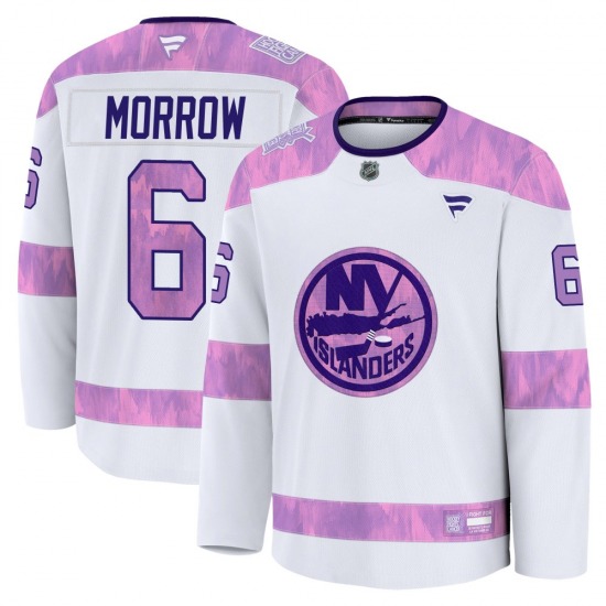 Adult Premium New York Islanders Ken Morrow White 2024 Hockey Fights Cancer Practice Official Fanatics Jersey