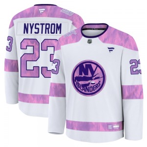 Adult Premium New York Islanders Bob Nystrom White 2024 Hockey Fights Cancer Practice Official Fanatics Jersey