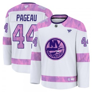 Adult Premium New York Islanders Jean-Gabriel Pageau White 2024 Hockey Fights Cancer Practice Official Fanatics Jersey