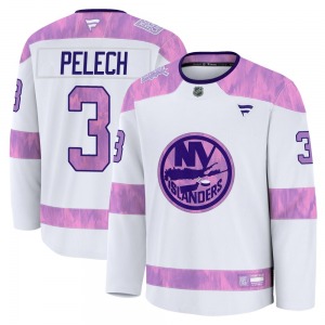 Adult Premium New York Islanders Adam Pelech White 2024 Hockey Fights Cancer Practice Official Fanatics Jersey