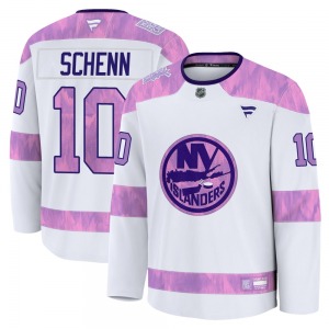 Adult Premium New York Islanders Brayden Schenn White 2024 Hockey Fights Cancer Practice Official Fanatics Jersey