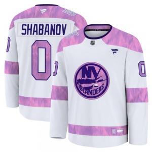 Adult Premium New York Islanders Maxim Shabanov White 2024 Hockey Fights Cancer Practice Official Fanatics Jersey