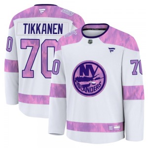 Adult Premium New York Islanders Henrik Tikkanen White 2024 Hockey Fights Cancer Practice Official Fanatics Jersey