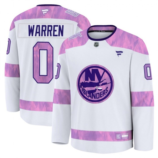 Adult Premium New York Islanders Marshall Warren White 2024 Hockey Fights Cancer Practice Official Fanatics Jersey