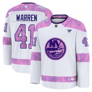 Adult Premium New York Islanders Marshall Warren White 2024 Hockey Fights Cancer Practice Official Fanatics Jersey