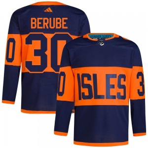 Adult Authentic New York Islanders Jean-Francois Berube Navy 2024 Stadium Series Primegreen Official Adidas Jersey