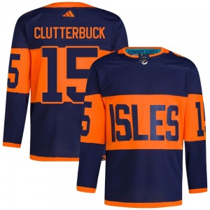 Adult Authentic New York Islanders Cal Clutterbuck Navy 2024 Stadium Series Primegreen Official Adidas Jersey