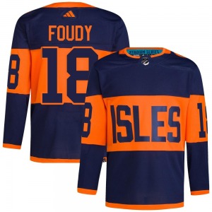 Adult Authentic New York Islanders Liam Foudy Navy 2024 Stadium Series Primegreen Official Adidas Jersey