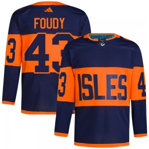 Adult Authentic New York Islanders Liam Foudy Navy 2024 Stadium Series Primegreen Official Adidas Jersey