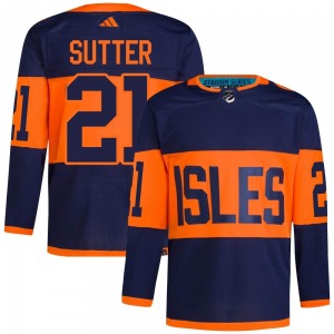 Adult Authentic New York Islanders Brent Sutter Navy 2024 Stadium Series Primegreen Official Adidas Jersey