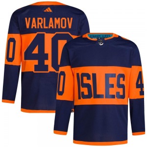 Adult Authentic New York Islanders Semyon Varlamov Navy 2024 Stadium Series Primegreen Official Adidas Jersey