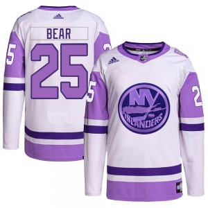 Youth Authentic New York Islanders Ethan Bear White/Purple Hockey Fights Cancer Primegreen Official Adidas Jersey
