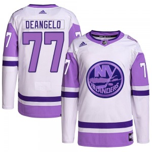 Youth Authentic New York Islanders Tony DeAngelo White/Purple Hockey Fights Cancer Primegreen Official Adidas Jersey