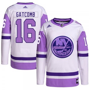 Youth Authentic New York Islanders Marc Gatcomb White/Purple Hockey Fights Cancer Primegreen Official Adidas Jersey