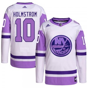 Youth Authentic New York Islanders Simon Holmstrom White/Purple Hockey Fights Cancer Primegreen Official Adidas Jersey