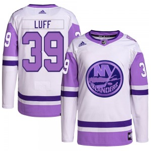 Youth Authentic New York Islanders Matt Luff White/Purple Hockey Fights Cancer Primegreen Official Adidas Jersey