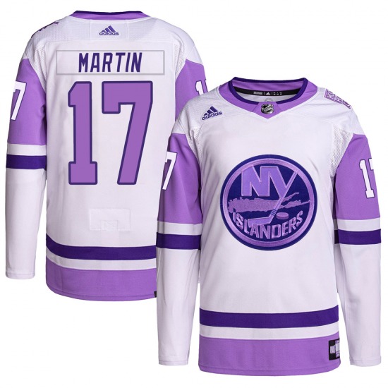 Youth Authentic New York Islanders Matt Martin White/Purple Hockey Fights Cancer Primegreen Official Adidas Jersey