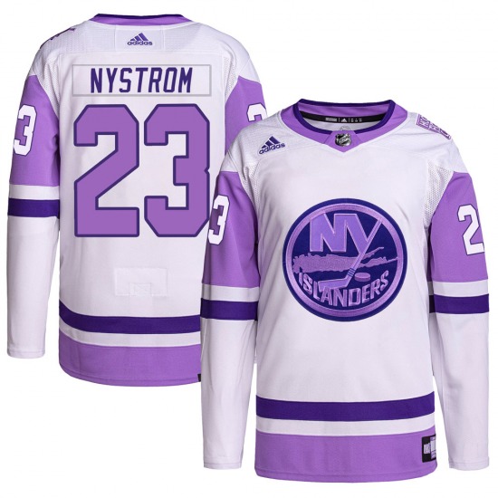 Youth Authentic New York Islanders Bob Nystrom White/Purple Hockey Fights Cancer Primegreen Official Adidas Jersey