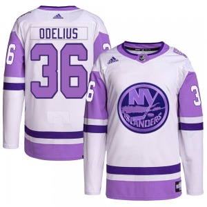 Youth Authentic New York Islanders Calle Odelius White/Purple Hockey Fights Cancer Primegreen Official Adidas Jersey