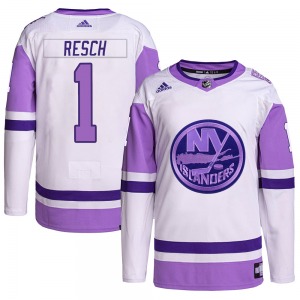 Youth Authentic New York Islanders Glenn Resch White/Purple Hockey Fights Cancer Primegreen Official Adidas Jersey