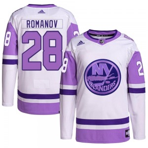 Youth Authentic New York Islanders Alexander Romanov White/Purple Hockey Fights Cancer Primegreen Official Adidas Jersey