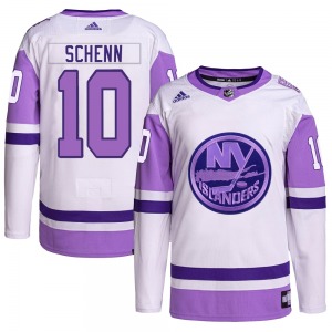 Youth Authentic New York Islanders Brayden Schenn White/Purple Hockey Fights Cancer Primegreen Official Adidas Jersey