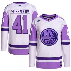 Youth Authentic New York Islanders Nikita Soshnikov White/Purple Hockey Fights Cancer Primegreen Official Adidas Jersey