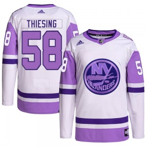 Youth Authentic New York Islanders Camden Thiesing White/Purple Hockey Fights Cancer Primegreen Official Adidas Jersey