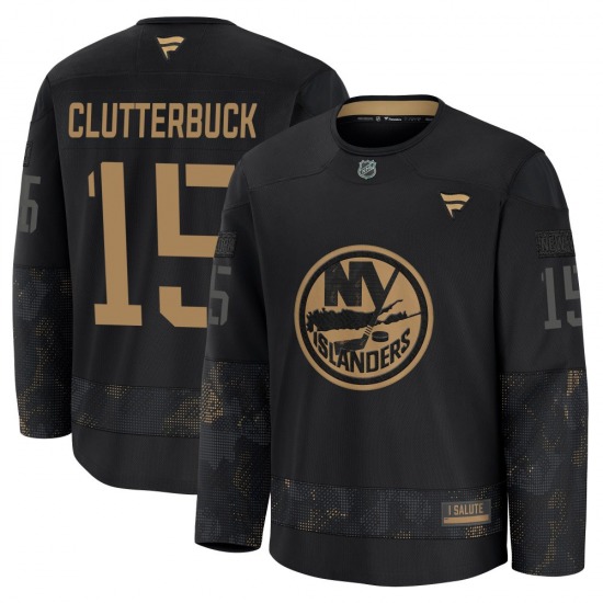 Adult Premium New York Islanders Cal Clutterbuck Black 2024 Military Appreciation Practice Official Fanatics Jersey