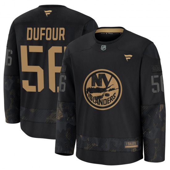 Adult Premium New York Islanders William Dufour Black 2024 Military Appreciation Practice Official Fanatics Jersey