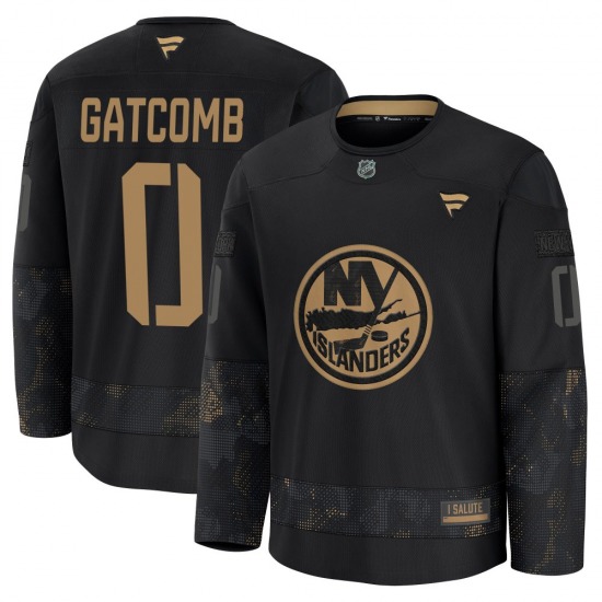 Adult Premium New York Islanders Marc Gatcomb Black 2024 Military Appreciation Practice Official Fanatics Jersey