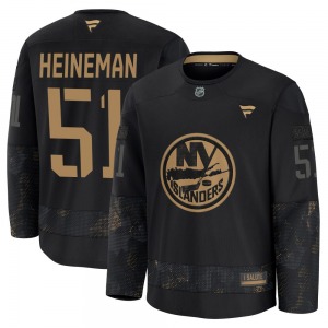 Adult Premium New York Islanders Emil Heineman Black 2024 Military Appreciation Practice Official Fanatics Jersey