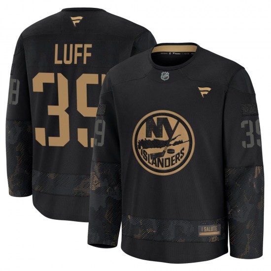 Adult Premium New York Islanders Matt Luff Black 2024 Military Appreciation Practice Official Fanatics Jersey