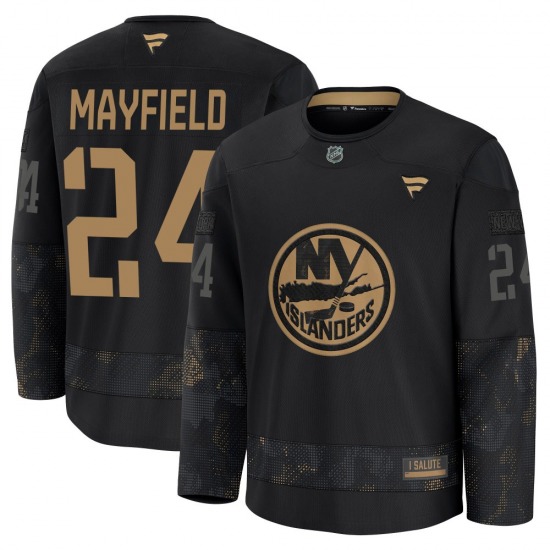 Adult Premium New York Islanders Scott Mayfield Black 2024 Military Appreciation Practice Official Fanatics Jersey
