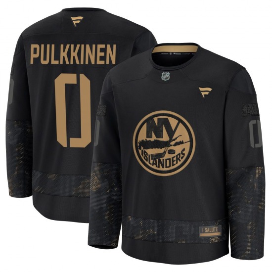 Adult Premium New York Islanders Jesse Pulkkinen Black 2024 Military Appreciation Practice Official Fanatics Jersey