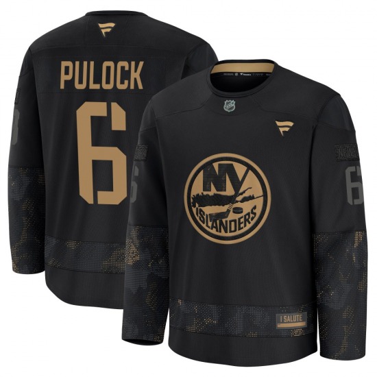 Adult Premium New York Islanders Ryan Pulock Black 2024 Military Appreciation Practice Official Fanatics Jersey