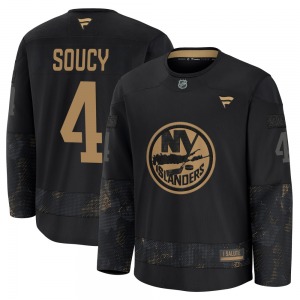 Adult Premium New York Islanders Carson Soucy Black 2024 Military Appreciation Practice Official Fanatics Jersey