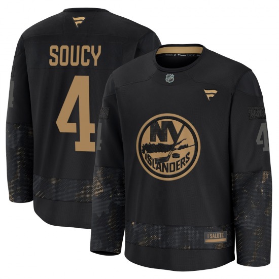 Adult Premium New York Islanders Carson Soucy Black 2024 Military Appreciation Practice Official Fanatics Jersey