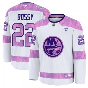 Youth Premium New York Islanders Mike Bossy White 2024 Hockey Fights Cancer Practice Official Fanatics Jersey