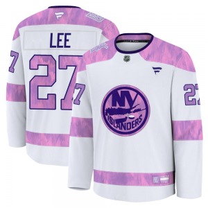 Youth Premium New York Islanders Anders Lee White 2024 Hockey Fights Cancer Practice Official Fanatics Jersey