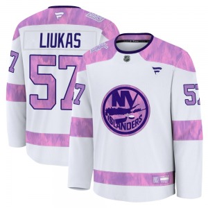 Youth Premium New York Islanders Eetu Liukas White 2024 Hockey Fights Cancer Practice Official Fanatics Jersey